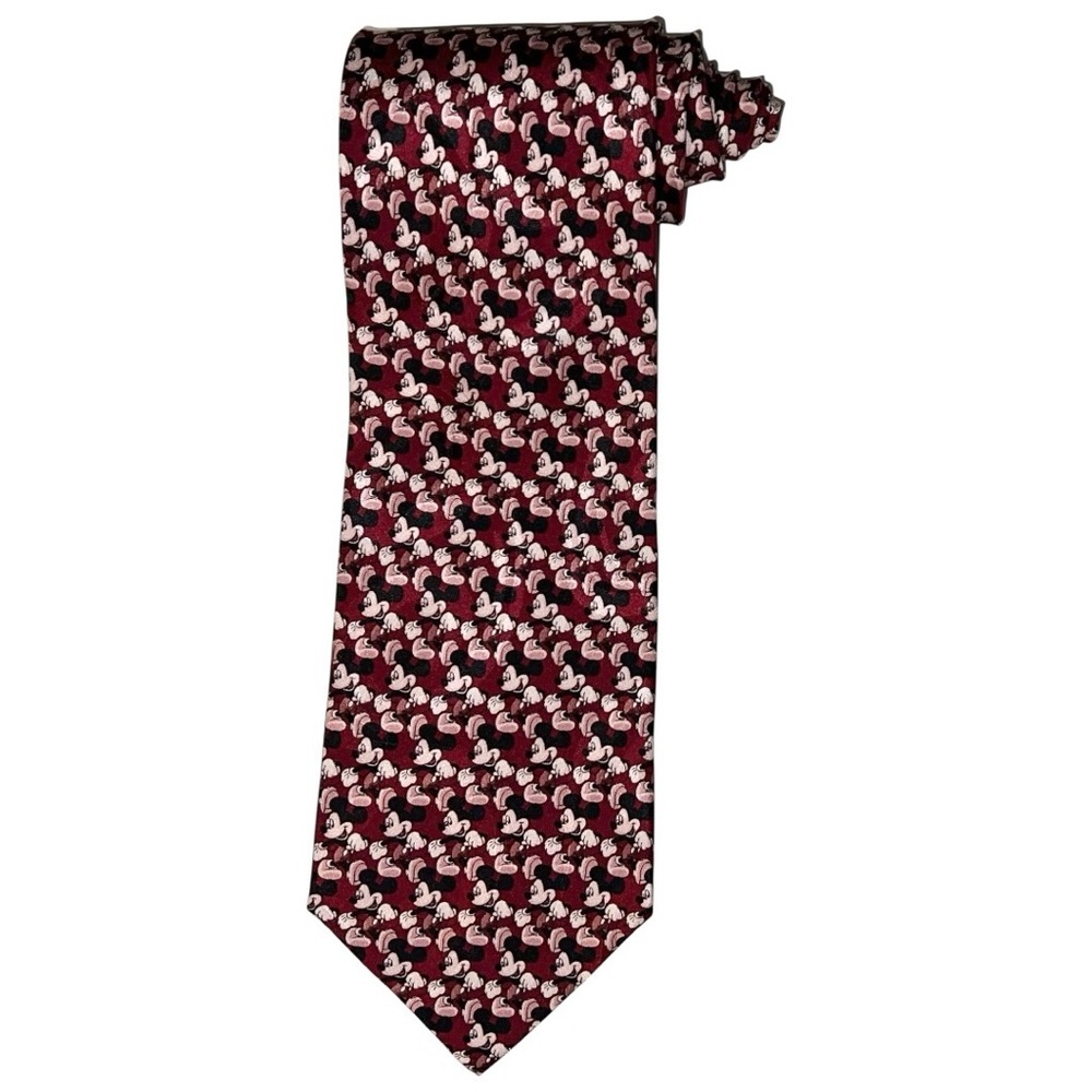 The Disney Store Necktie Men’s Burgundy Pink Black Mickey Mouse 57x3.75 Silk